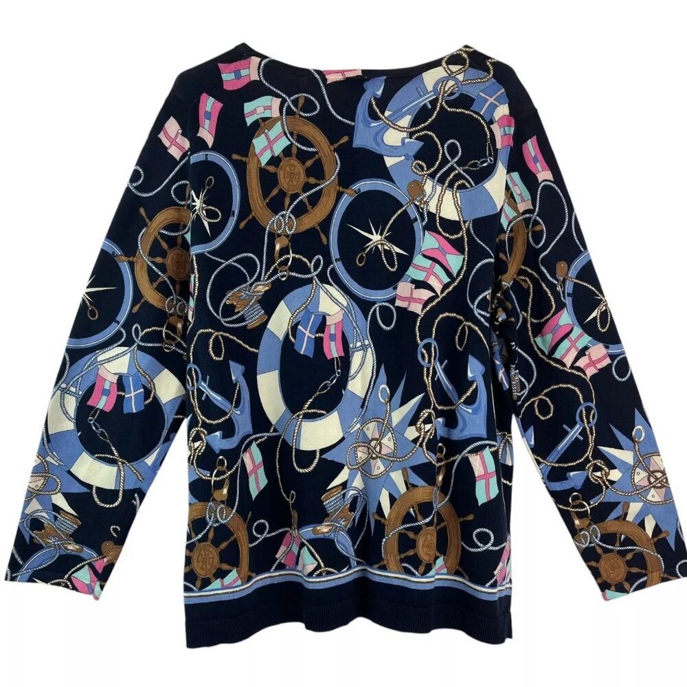 NWT Talbots Nautical Print Knit Cotton Blend X XL 14-16 Size Lightweight Sweater - Picture 5 of 12